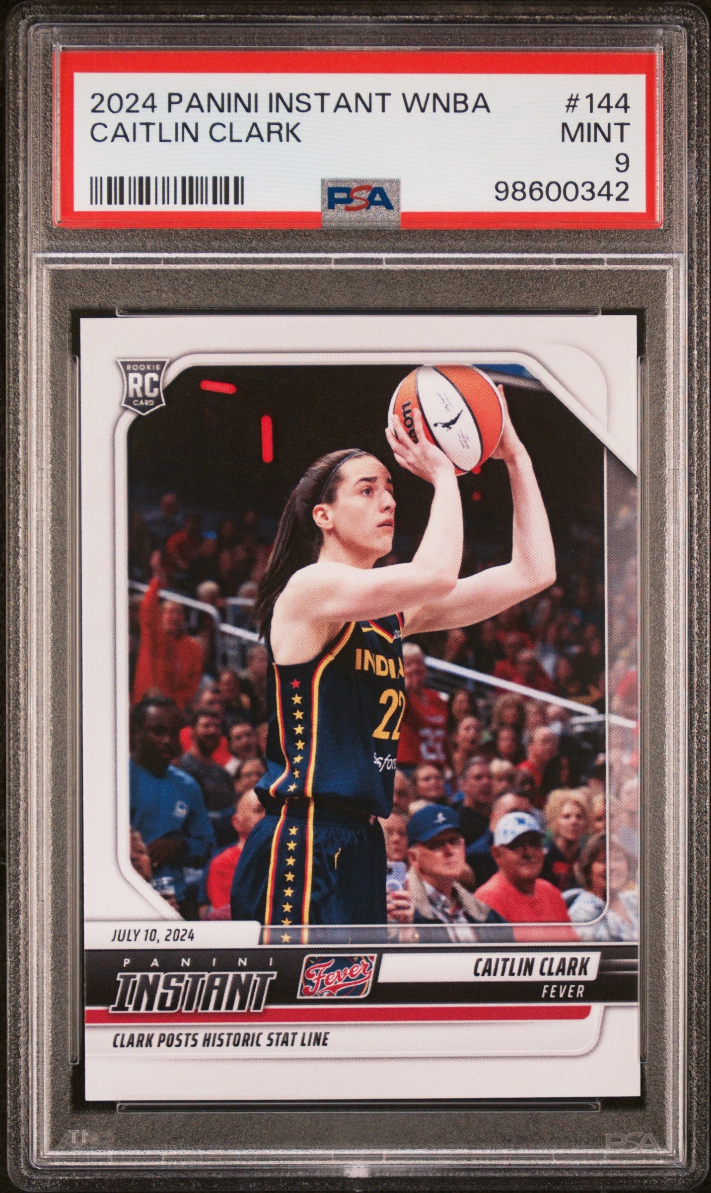 Graded 2024 Panini Instant WNBA Caitlin Clark #144 Rookie RC Basketball Card PSA 9 Mint