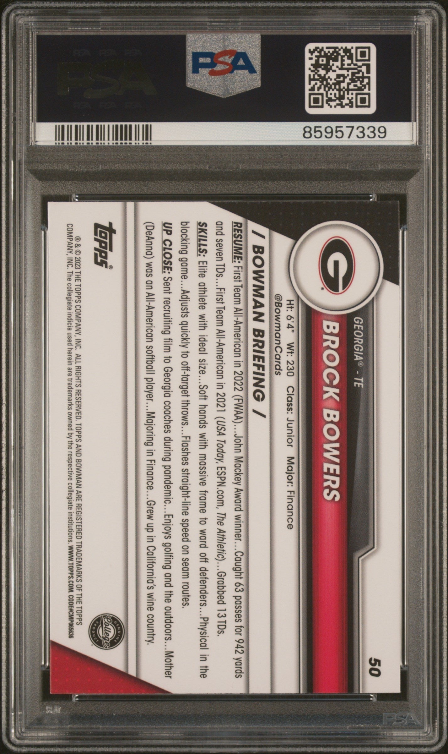 Graded 2023 Topps Bowman U Chrome Brock Bowers #50 Rookie RC Football Card PSA 10 Gem Mint