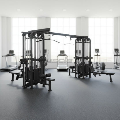 8 Stack Megatron Standard Jungle Gym - 2 Colors - Muscle D Fitness - Black/Silver, Lat Pulldown, Pull-up, Low Row, Single/Double Pulleys