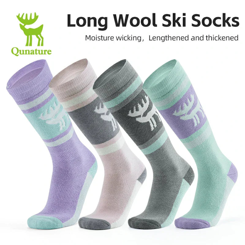 Qunature Wool Ski Socks Winter Warmth Shock Absorption for Skiing Comfort