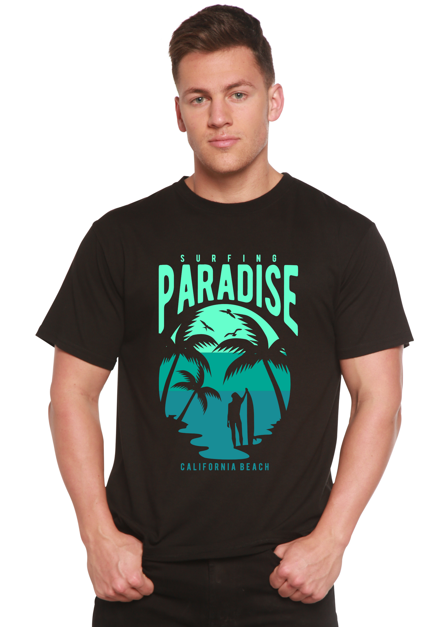 Surfing Paradise California Spun Bamboo® Men's Bamboo Viscose/Organic Cotton Short Sleeve Graphic T-Shirt
