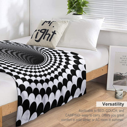 Optical Illusion Black And White Scales Houndstooth Black Hole Vortex Throw Blanket