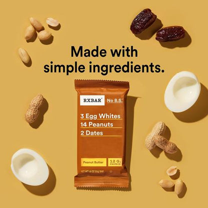 Rxbar Protein Bars, 12G Protein, Gluten Free Snacks, Snack Bars, Peanut Butter, 22Oz Box (12 Bars)