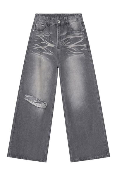 Distressed Wide Leg Jeans With Pockets