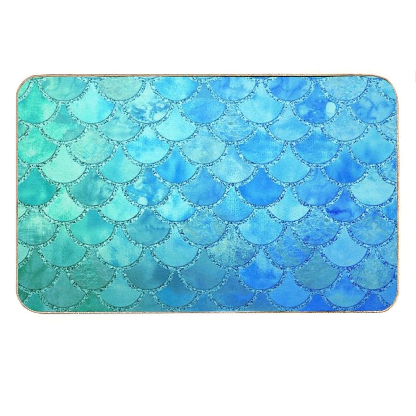 Turquoise Green And BLue Watercolor Mermaid Scales Bath Mat
