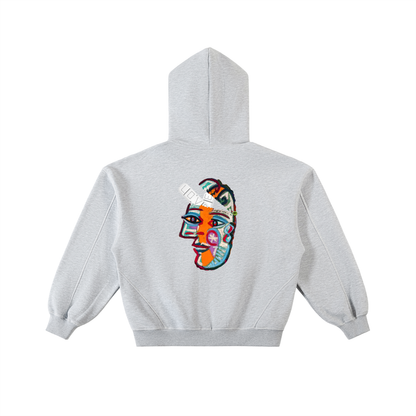 Love Bar Contrast-Stitched Boxy Fleece Zip Hoodie