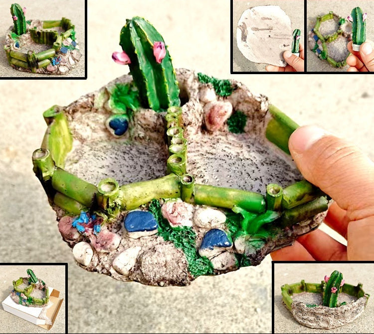 Naturalistic Cactus Resin Water & Food Dish