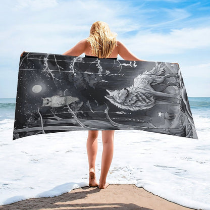 Ethereal Wolf in the Moonlight Bath Towel - 61.4" x 30.3"