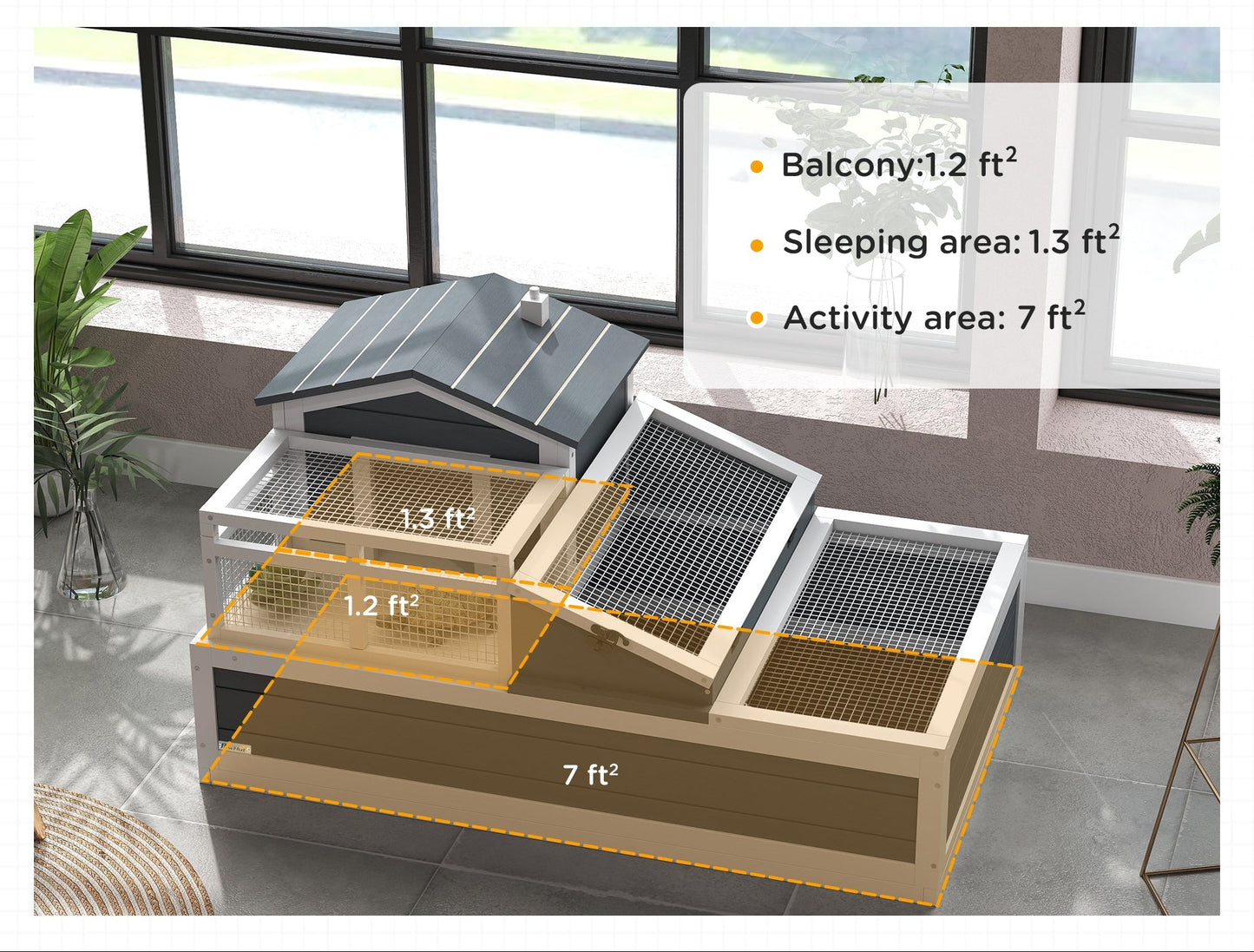 Two-Story Wooden Tortoise Table & Habitat (Three-Room Villa)