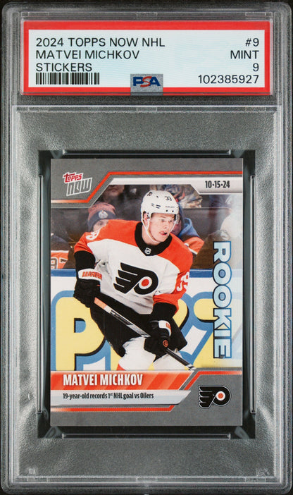 Graded 2024 Topps Now NHL Matvei Michkov #9 Stickers Rookie RC Hockey Card PSA 9 Mint