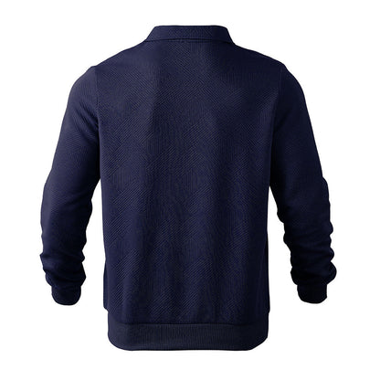 Textured Jacquard Half-Zip Polo Sweatshirt - Long Sleeve