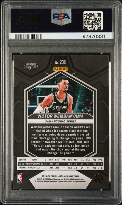 Graded 2023 Panini Mosaic Victor Wembanyama #238 Rookie RC Basketball Card PSA 10 Gem Mint