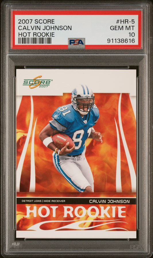 Graded 2007 Score Calvin Johnson #HR5 Hot Rookie RC Football Card PSA 10 Gem Mint