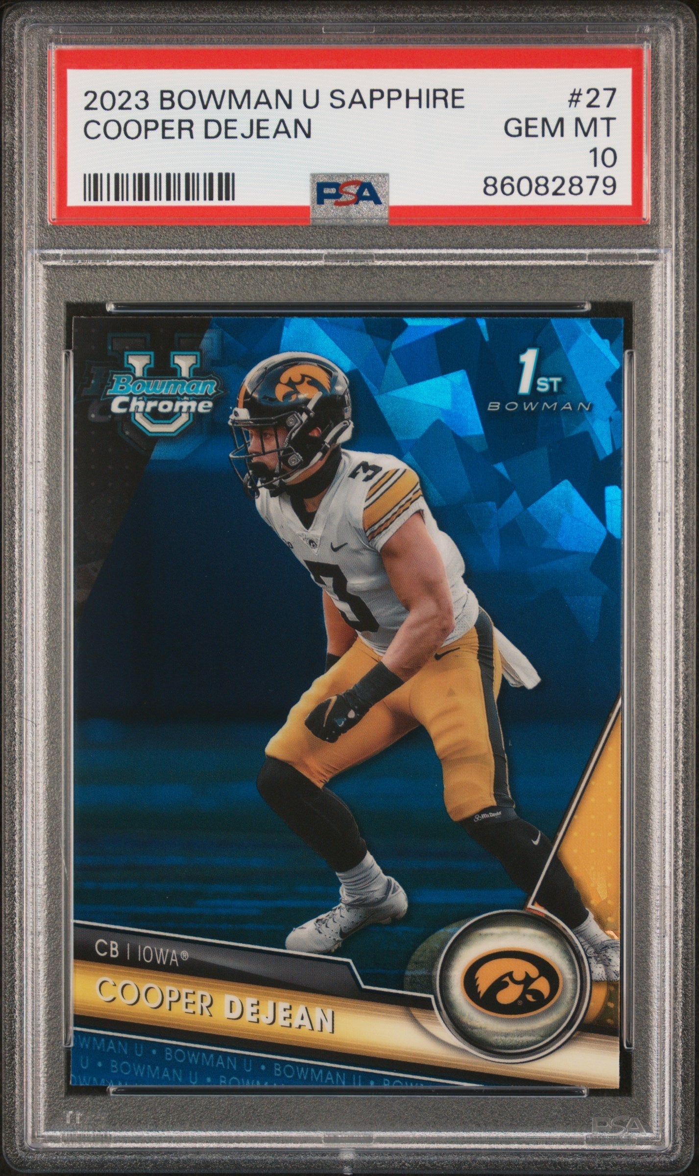 Graded 2023 Topps Bowman U Sapphire Cooper DeJean #27 Rookie RC Football Card PSA 10 Gem Mint