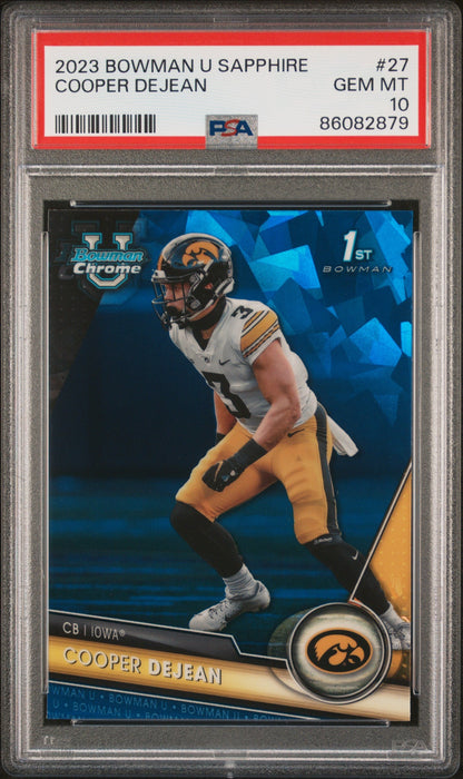 Graded 2023 Topps Bowman U Sapphire Cooper DeJean #27 Rookie RC Football Card PSA 10 Gem Mint