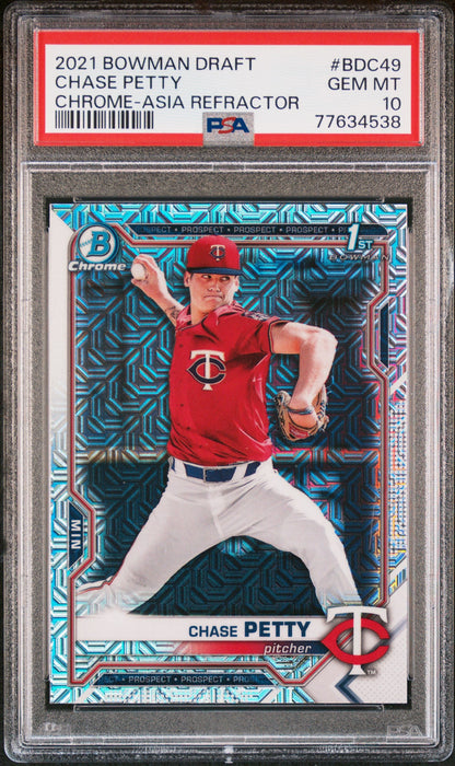 Graded 2021 Topps Bowman Draft Chase Petty #BDC49 Chrome Asia Refractor Rookie RC Baseball Card PSA 10 Gem Mint