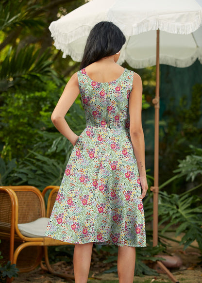 Floral Cats Fit & Flare Dress