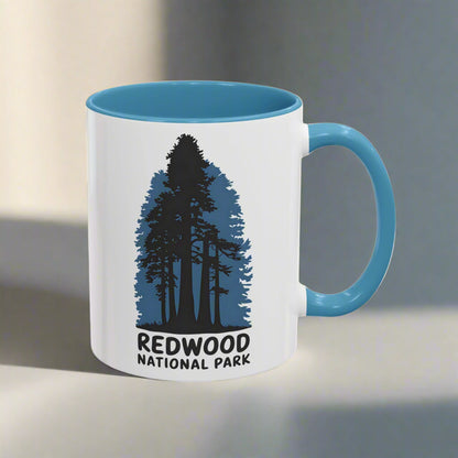 Redwood National Park Accent Coffee Mug 11oz 15oz Shaded Trees Blue Black Pink Red Outdoor Inspired