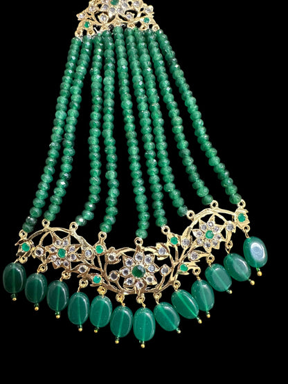 JTK7 Abira jhoomar and tika in green beads  ( READY TO SHIP  )