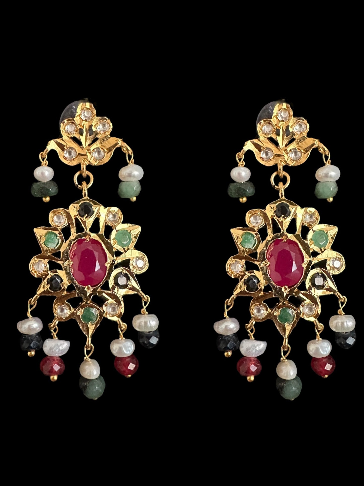 DLN121 Moissanite with Ruby emerald sapphire long set with earrings ( READY TO SHIP )