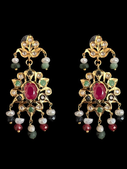 DLN121 Moissanite with Ruby emerald sapphire long set with earrings ( READY TO SHIP )