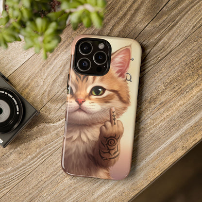 Evil Kitty Giving the Bird Tough Phone Case