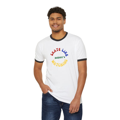 Primary Skate Like Nobody's Watching Unisex Cotton Ringer T-Shirt