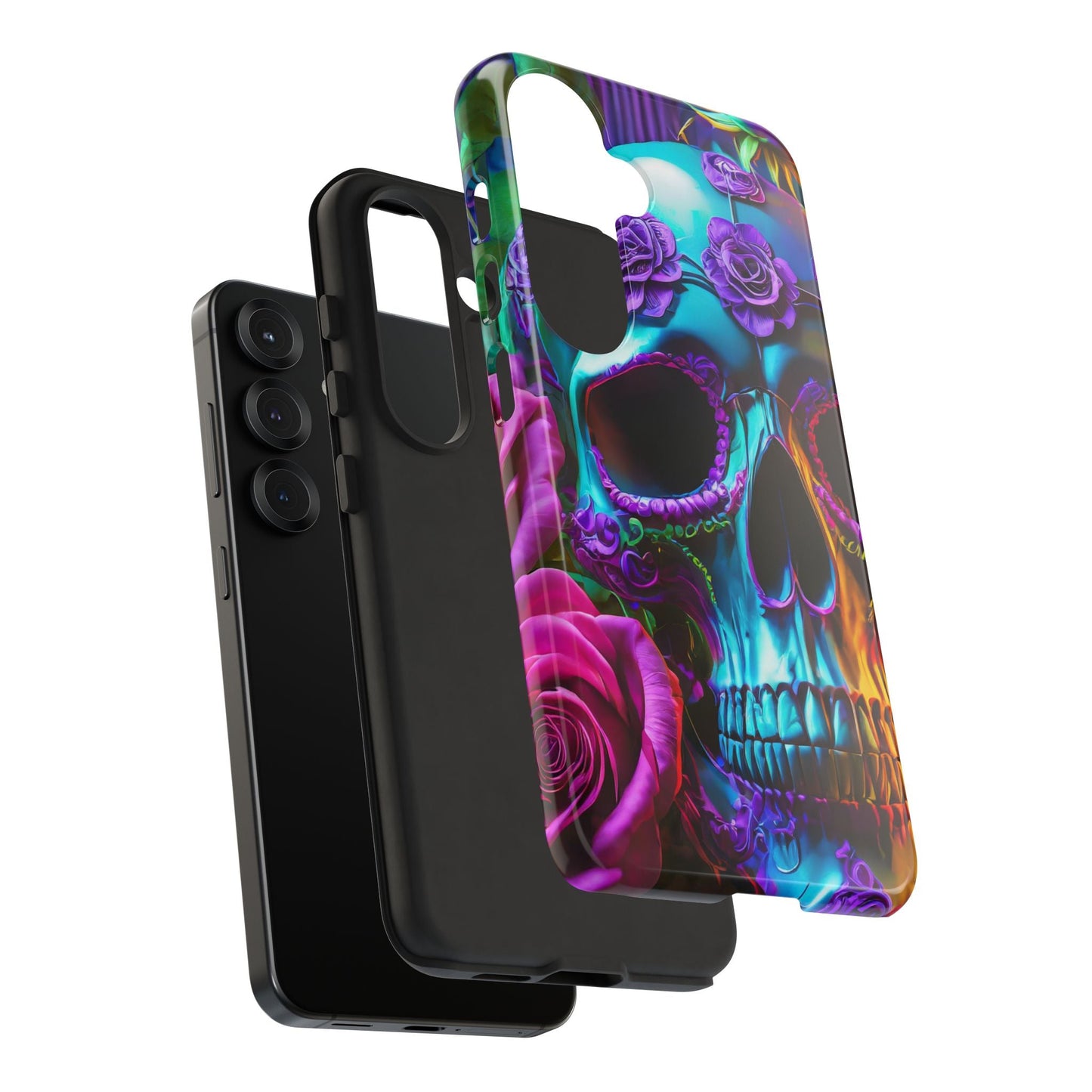 Neon Skull and Roses Vibrant Tough Phone Case