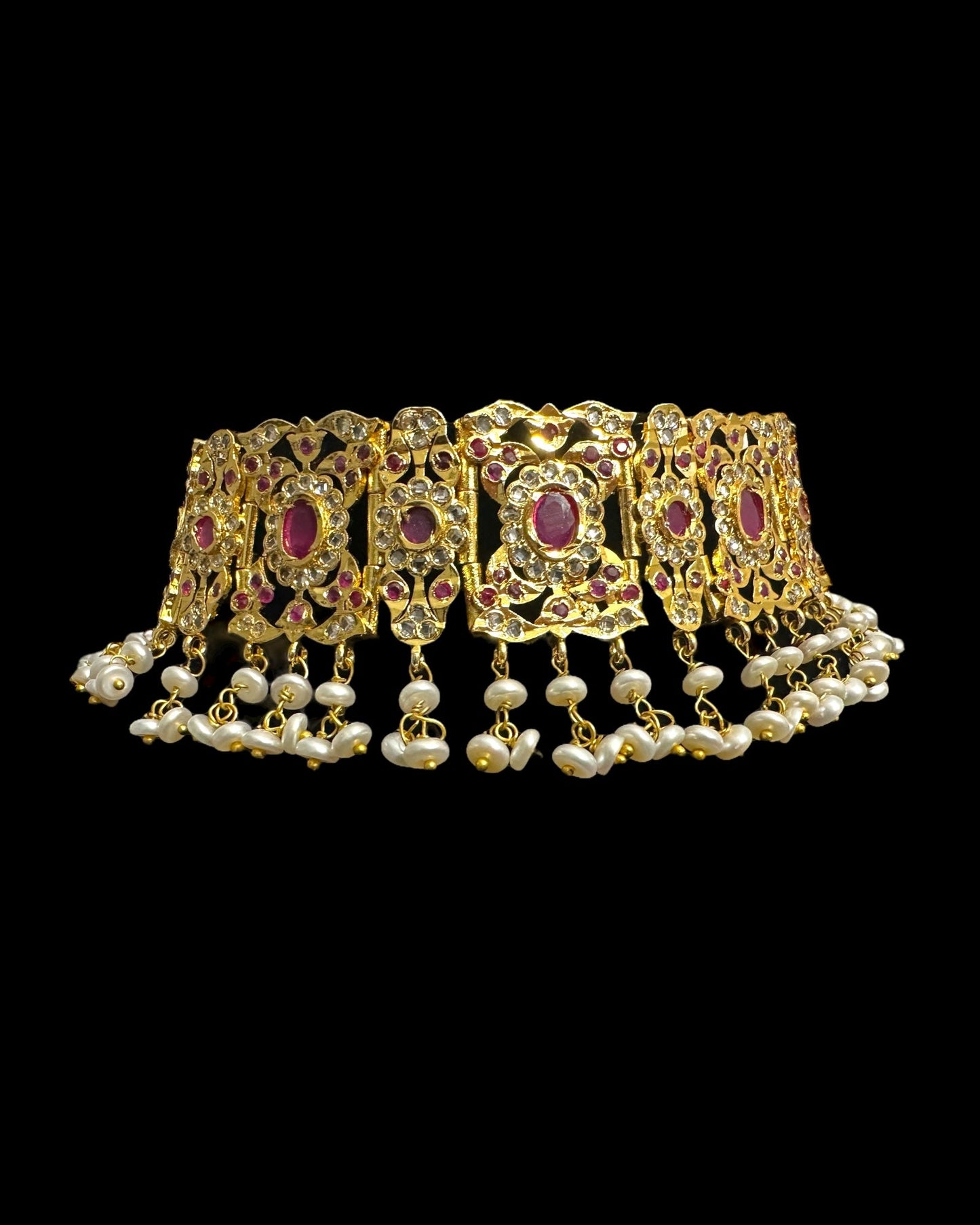 C542 Nishat fresh water pearl choker with earrings -RUBY  ( READY TO SHIP )