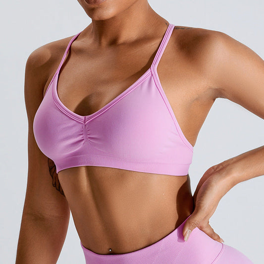 Seamless Strappy Yoga Bra - Nylon Blend Sports Bra Light Support