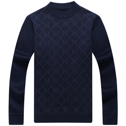 Fleece-Lined Black Pullover - Geometric Pattern Long Sleeve