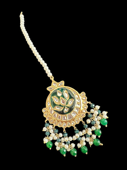 JTK35 kundan jhoomar tika in green meenakari  ( READY TO SHIP )