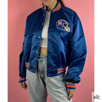 90’s Denver Broncos Blue Satin Jacket