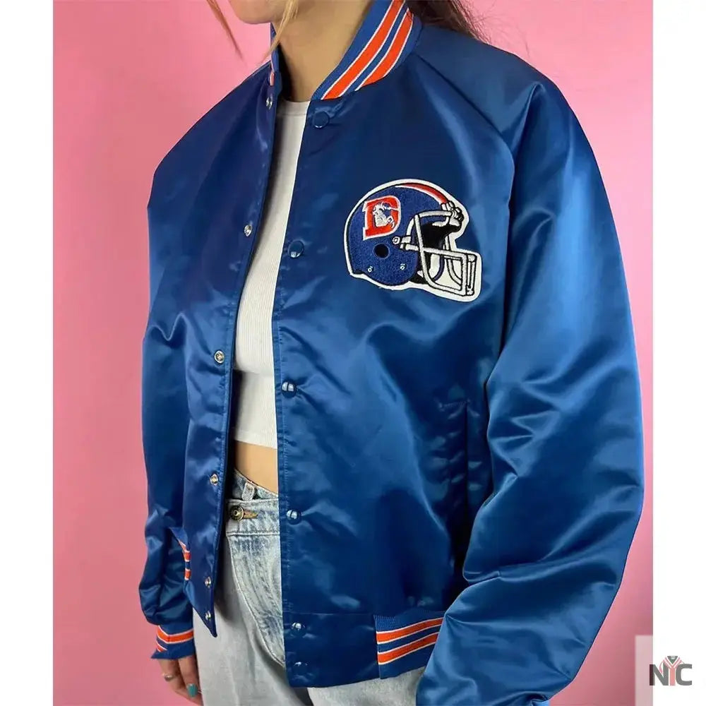 90’s Denver Broncos Blue Satin Jacket