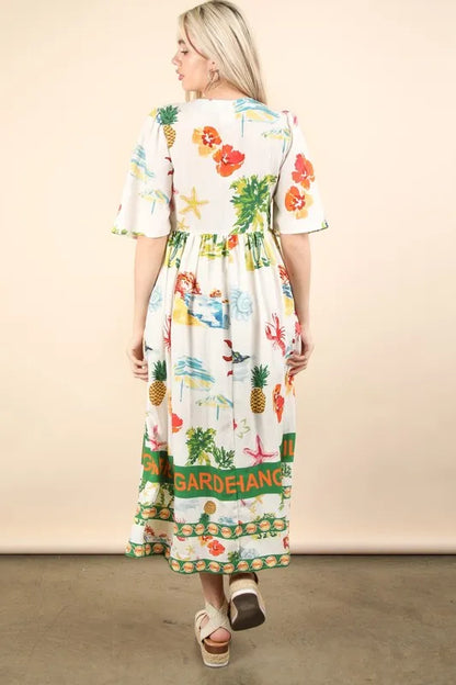 VERY J Button Down Printed Midi Dress