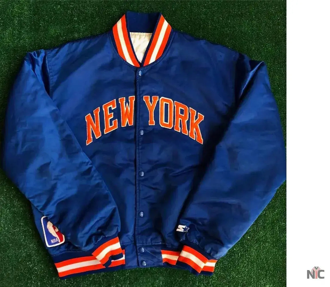 90s New York Knicks Bomber Blue Satin Jacket