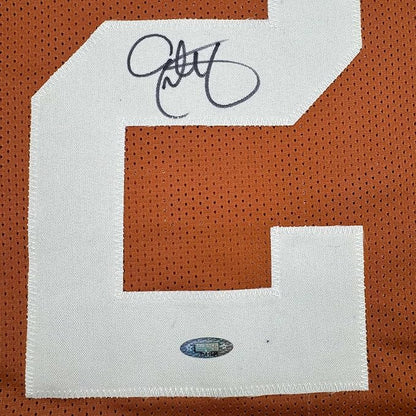 Framed Autographed/Signed Eric Metcalf 35x39 Texas Orange College Football Jersey Beckett BAS COA