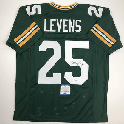 Autographed/Signed Dorsey Levens Green Bay Green Football Jersey Beckett BAS COA