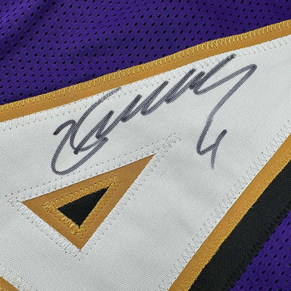 Framed Autographed/Signed Zay Flowers 35x39 Baltimore Purple Football Jersey JSA COA