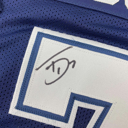 Framed Autographed/Signed Trevon Diggs 35x39 Dallas Blue Football Jersey JSA COA