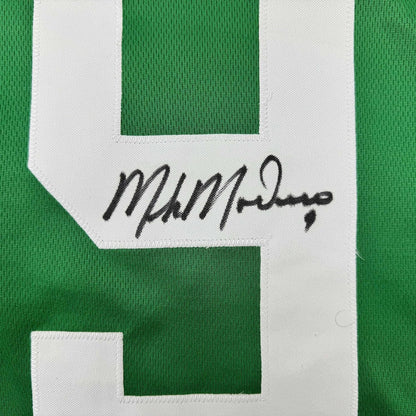 Framed Autographed/Signed Mike Modano 35x39 Dallas Green Retro Hockey Jersey Beckett BAS COA