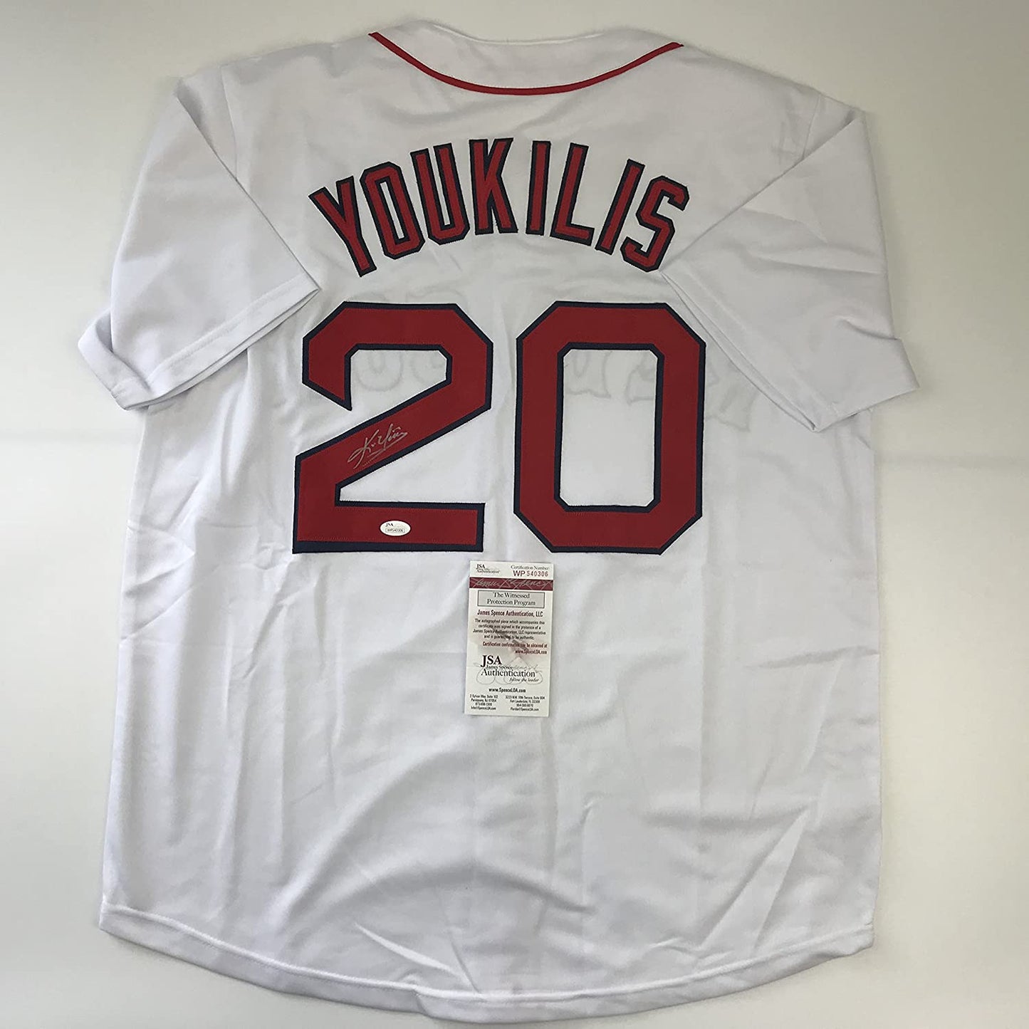 Autographed/Signed Kevin Youkilis Boston White Baseball Jersey JSA COA