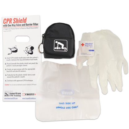 CPR Black Beltloop Keychain Backpack with Faceshield, Gloves, and Cleansing Wipes