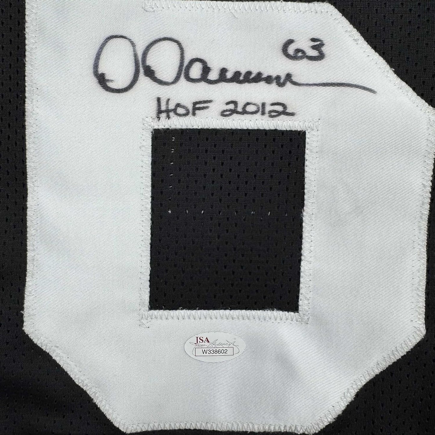 Framed Autographed/Signed Dermontti Dawson HOF 12 35x39 Pittsburgh Black Football Jersey JSA COA