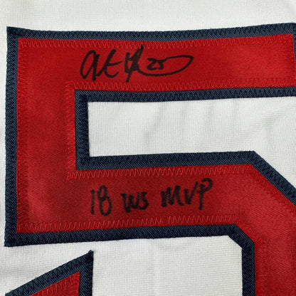 Framed Autographed/Signed Steve Pearce 35x39 18 WS MVP Boston White Baseball Jersey PSA/DNA COA