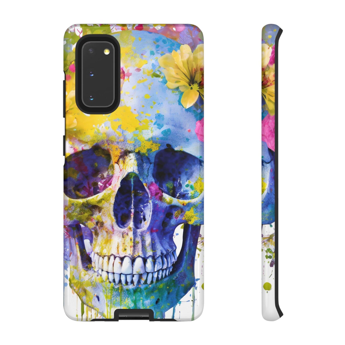 Vibrant Blue Floral Skull Tough Phone Case