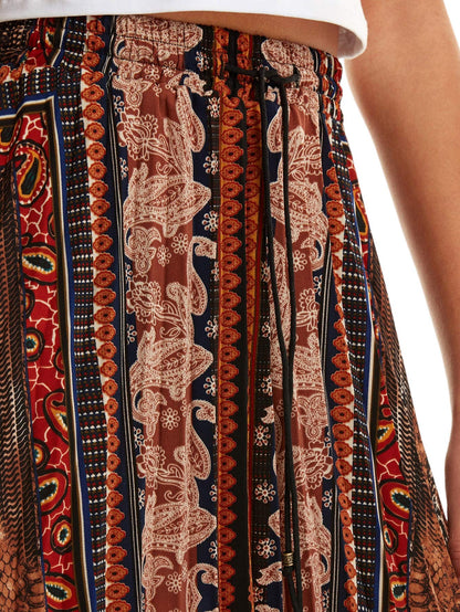 Floerns Women's Boho Elastic Waist Scarf Print Pleated Midi Skirt Multi Scarf S