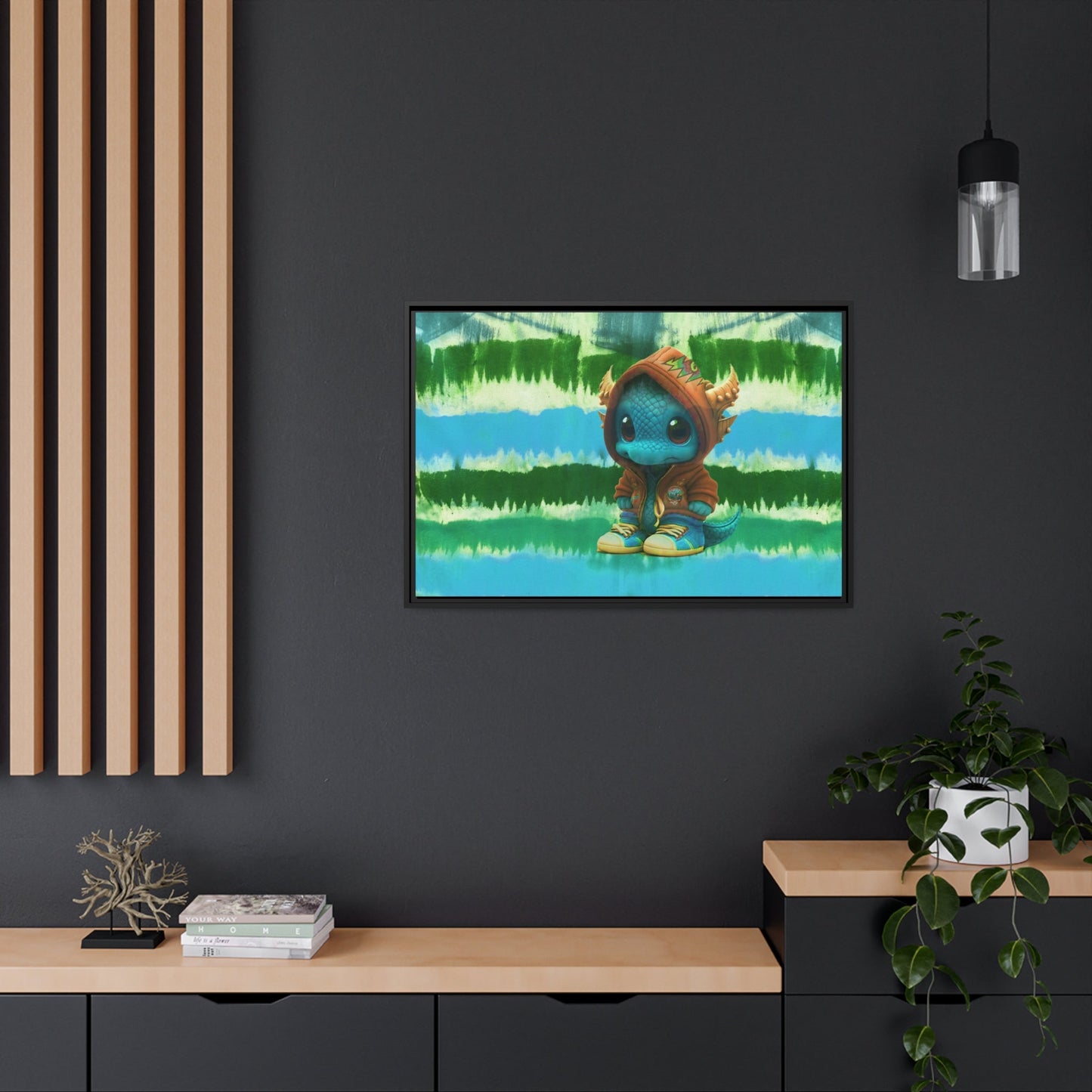 Baby Dragon Jam Aqua Matte Canvas with Black Frame
