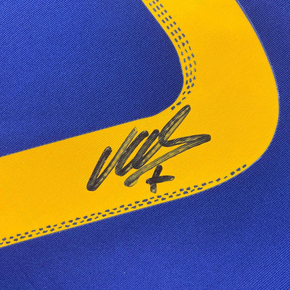 Framed Autographed/Signed David Villa 35x39 Spain Blue World Cup Soccer Jersey Beckett BAS COA