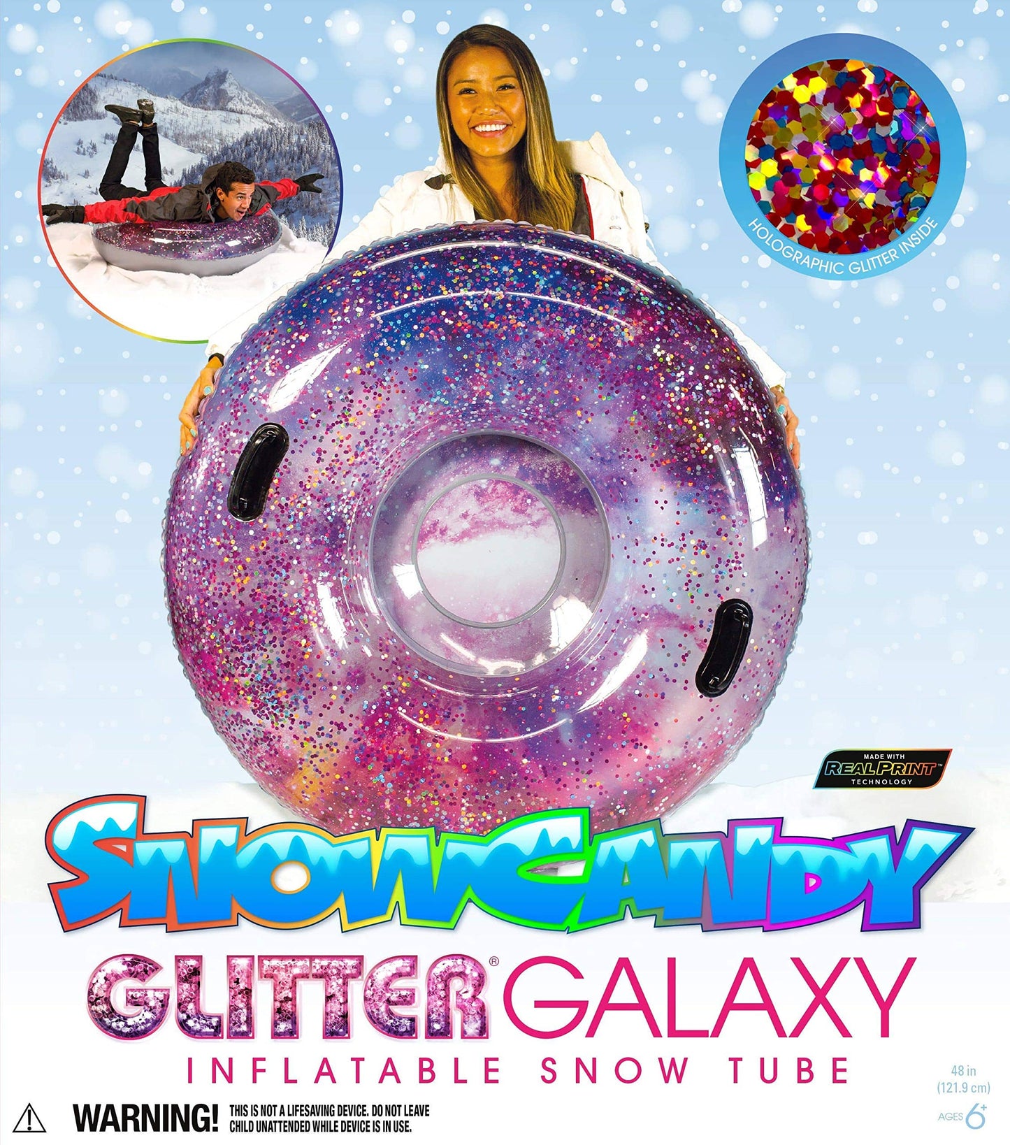 Winter fun Inflatable Glitter Filled Pink Galactic Snow Tube. Jumbo 48 inch